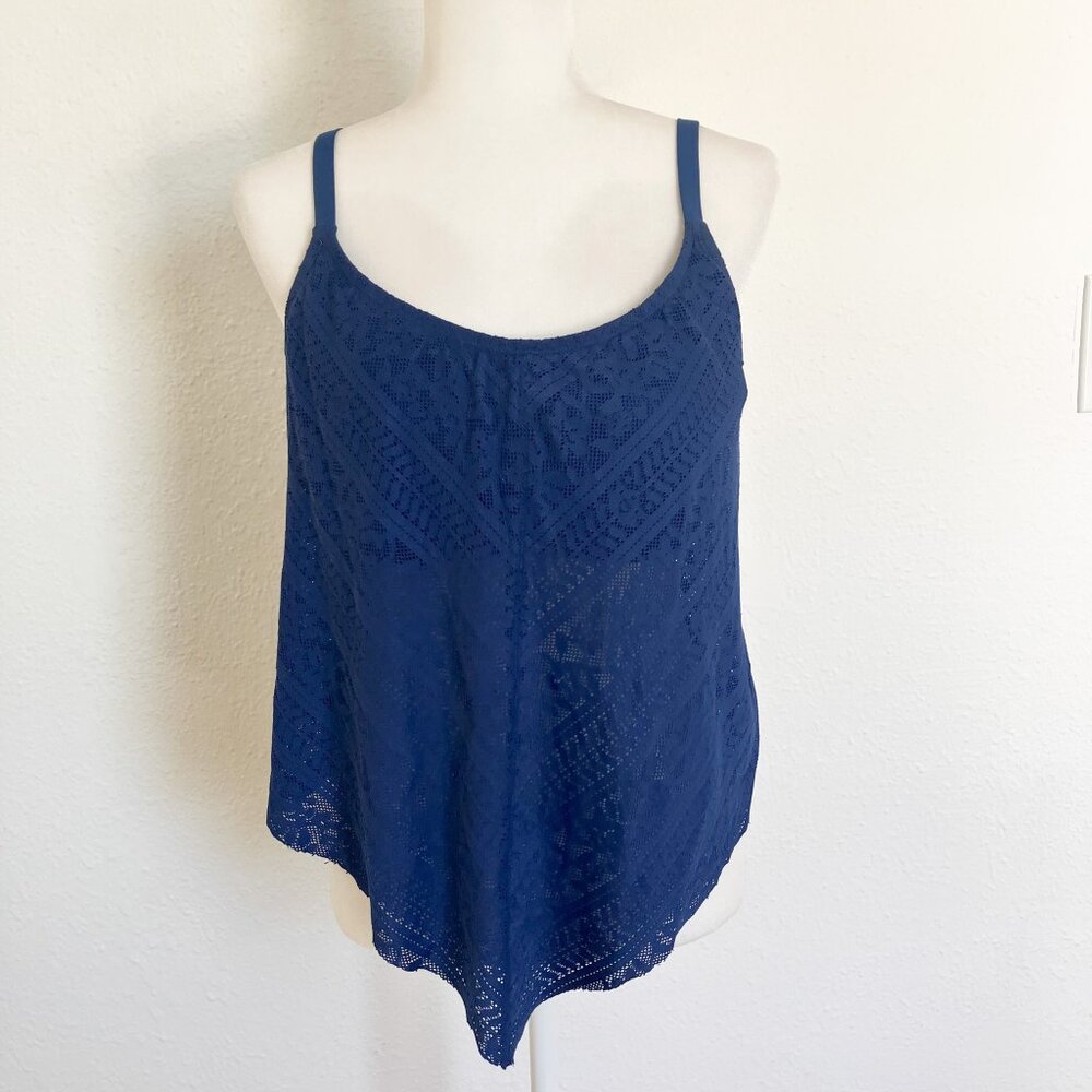 Bleu Rod Beattie navy blue swim suit top size 10D underwire open back lace
